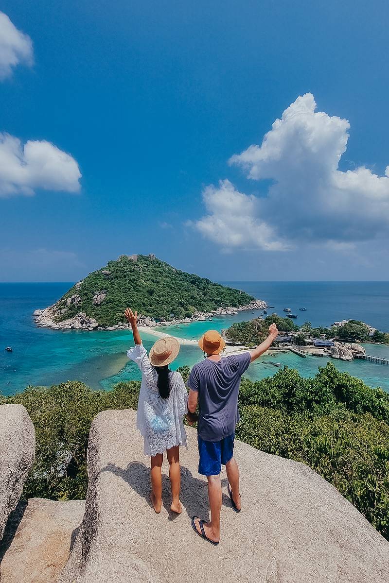 Wir beide als Paar auf dem Koh Nang Yuan Viewpoint in Thailand