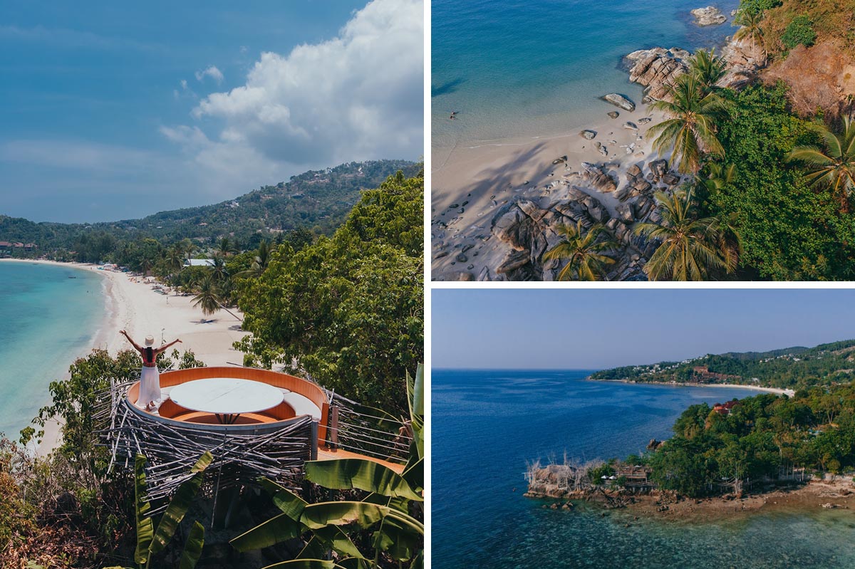 Koh Phangan mit weißen Sandstränden, türkisblauem Meer und Palmen – tropische Inselidylle mit Aussichtspunkt und unberührter Natur im Golf von Thailand.