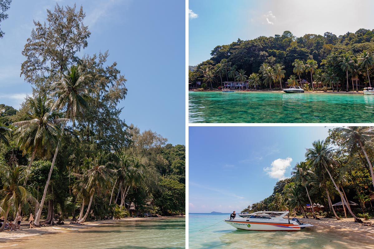 thailand-insel- koh-wai Koh Wai mit kristallklarem Wasser, schmalen Sandstränden und überhängenden Palmen – kleine, ruhige Insel südlich von Koh Chang