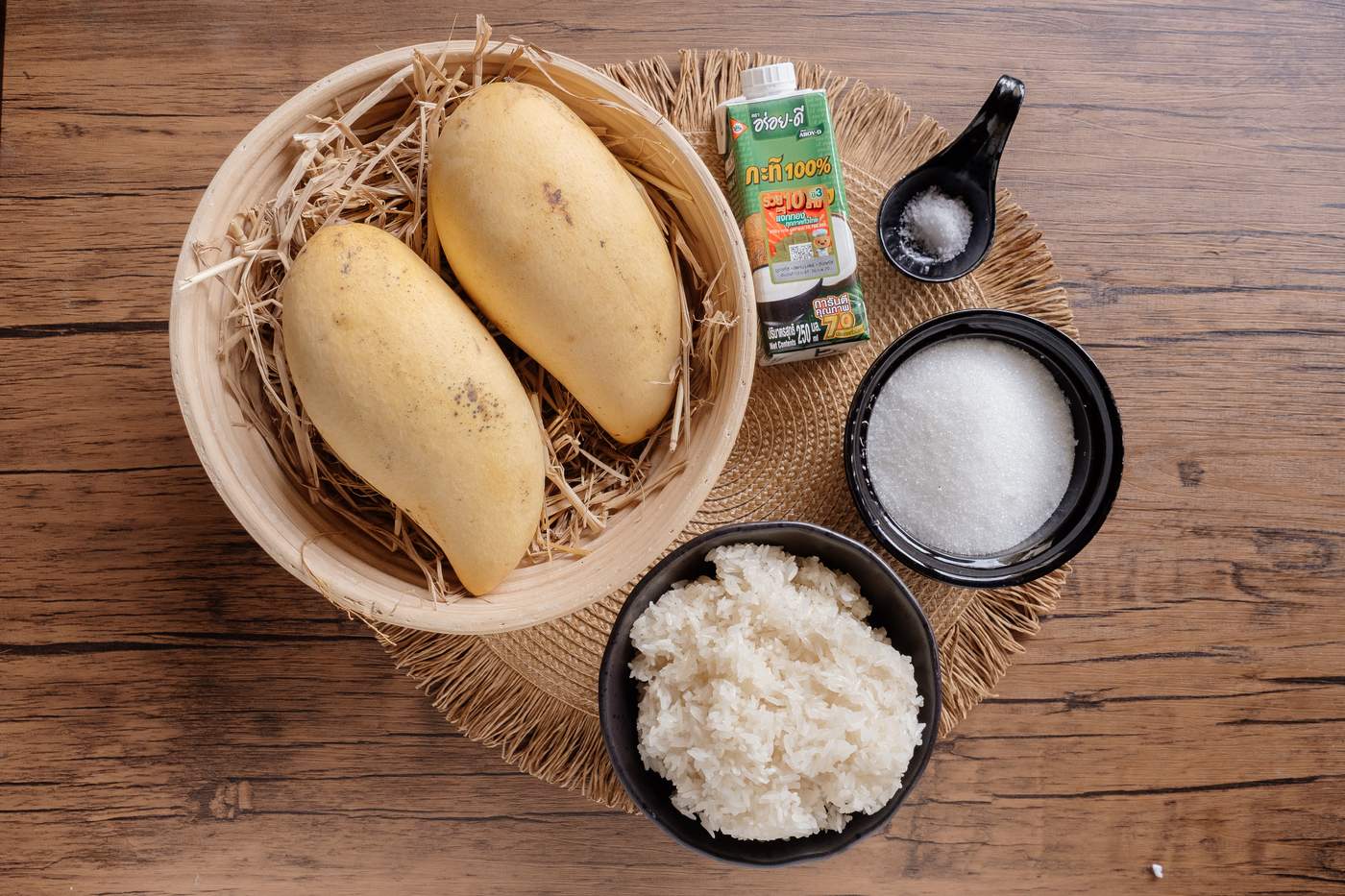 Die Zutaten für Mango Sticky Rice